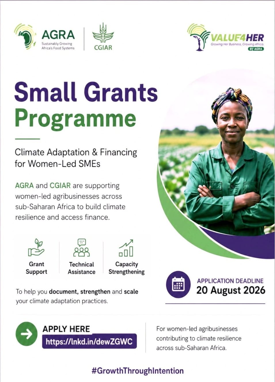 AGRA & CGIAR Small Grants Programme for Women-Led Agribusinesses – Climate Adaptation & Financing